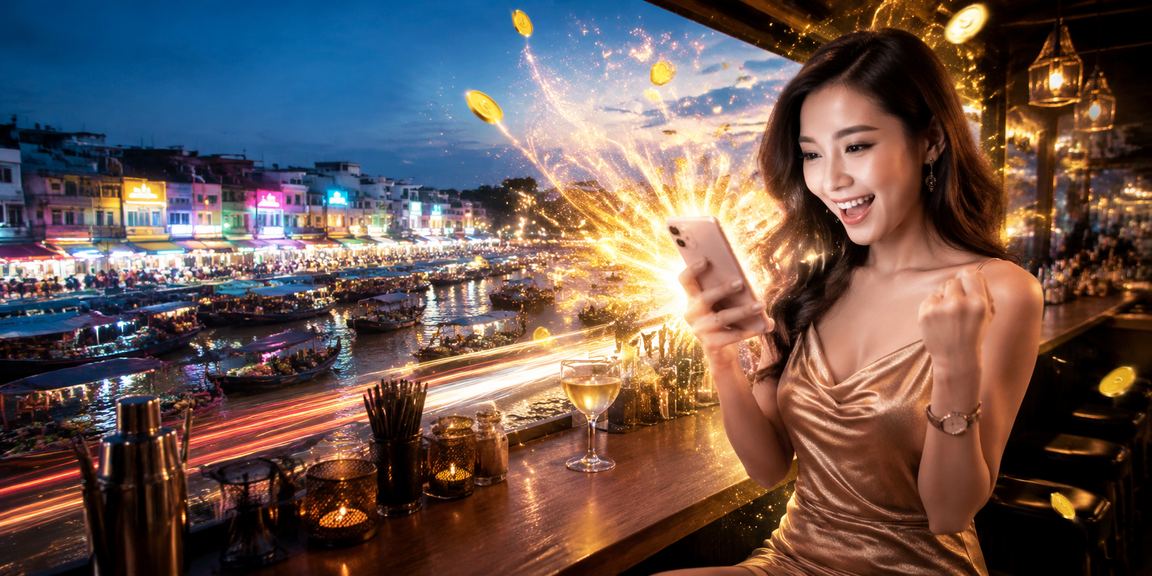 Người dùng Cần Thơ chơi casino mobile buổi tối dưới ánh đèn neon rực rỡ